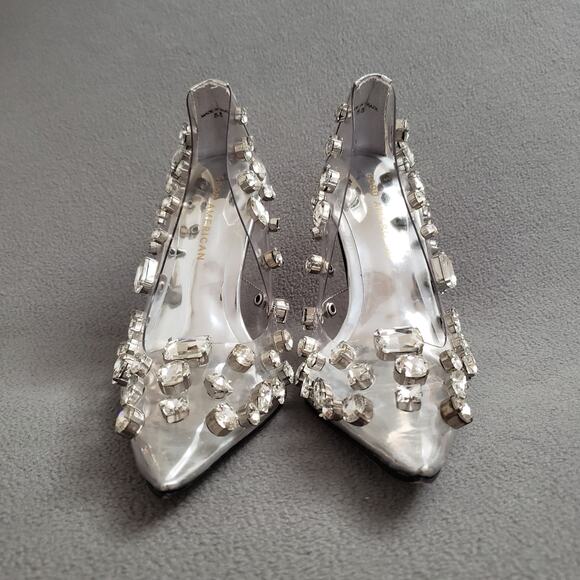 Good American Diamonds Forever Heel in Glass Size 5.5 GAME-WZ4 Silver Crystals - Picture 7 of 16